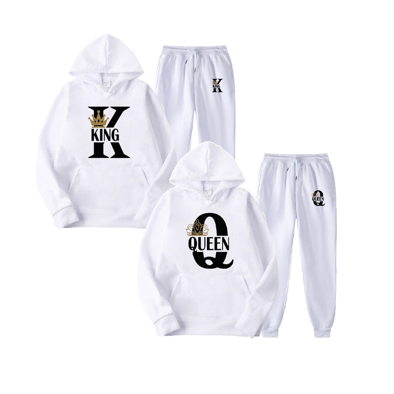 Couple Sweatshirt KING QUEEN Printed Lover Hooded Suits
