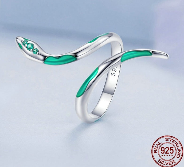 Green Enamel Snake Ring
