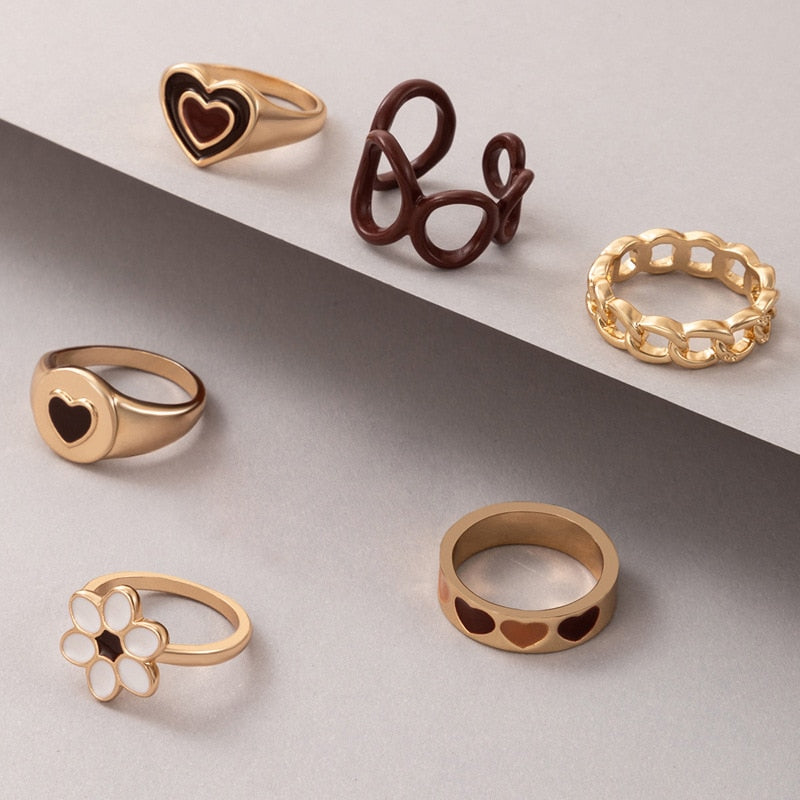 Flower Heart Ring Set
