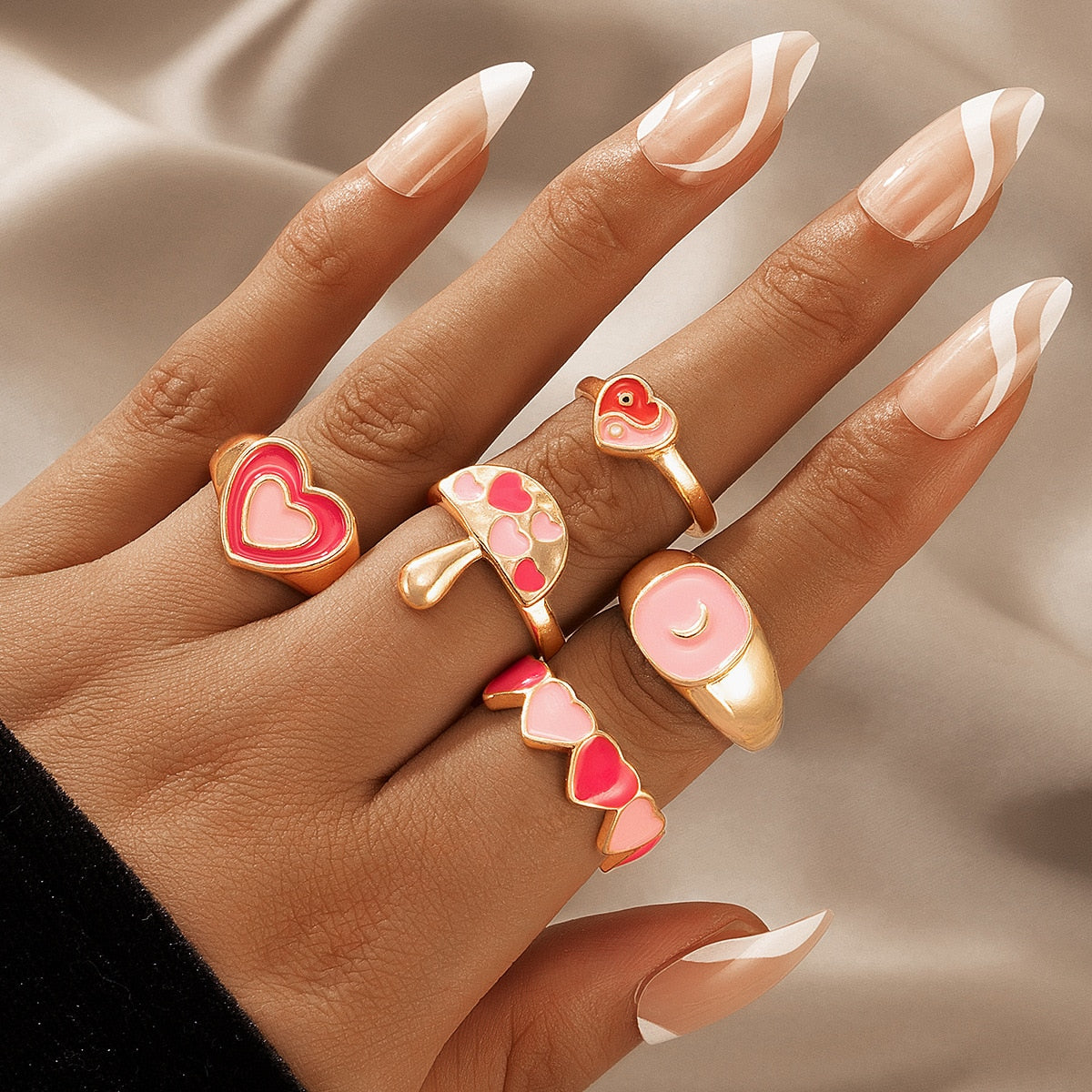 Flower Heart Ring Set