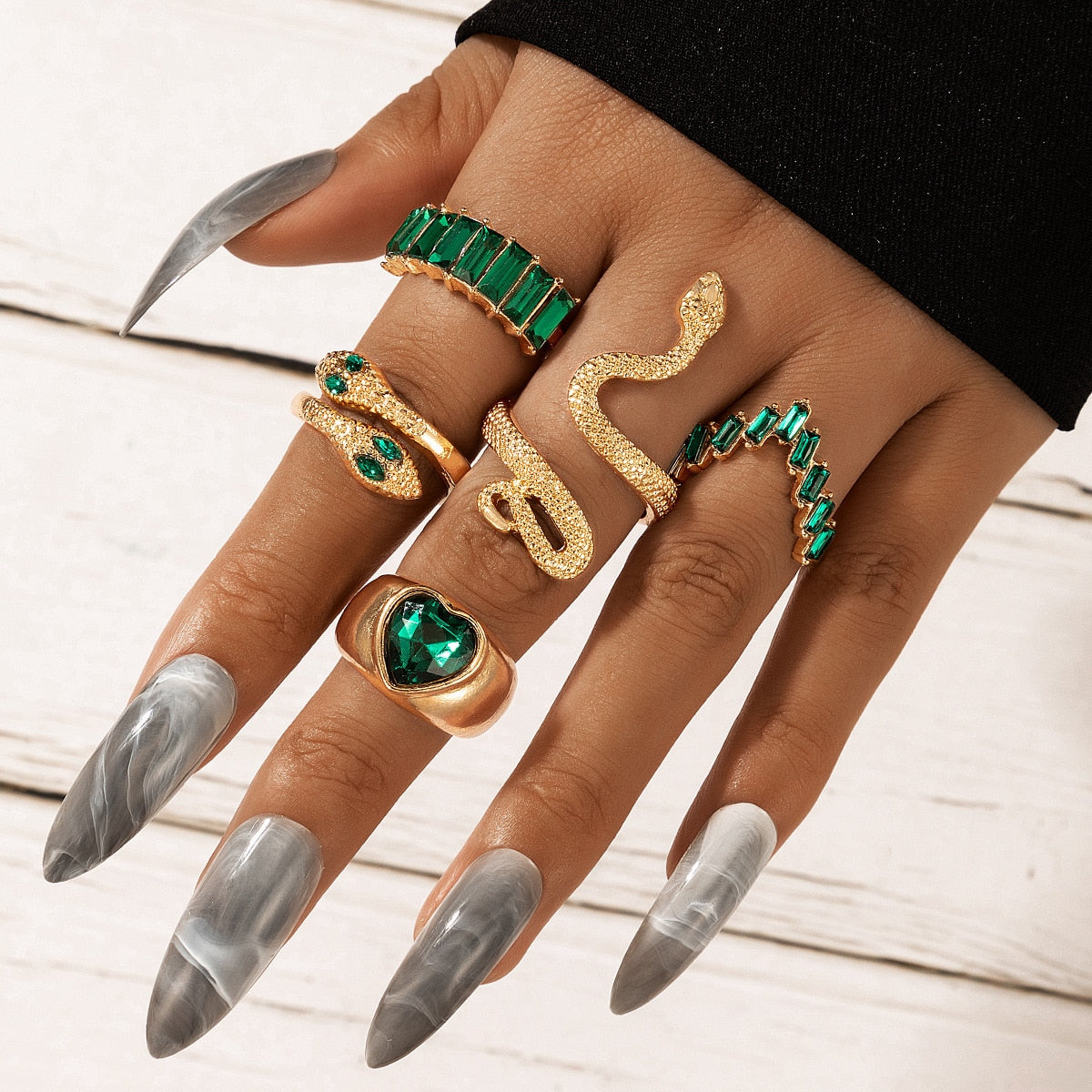 Flower Heart Ring Set