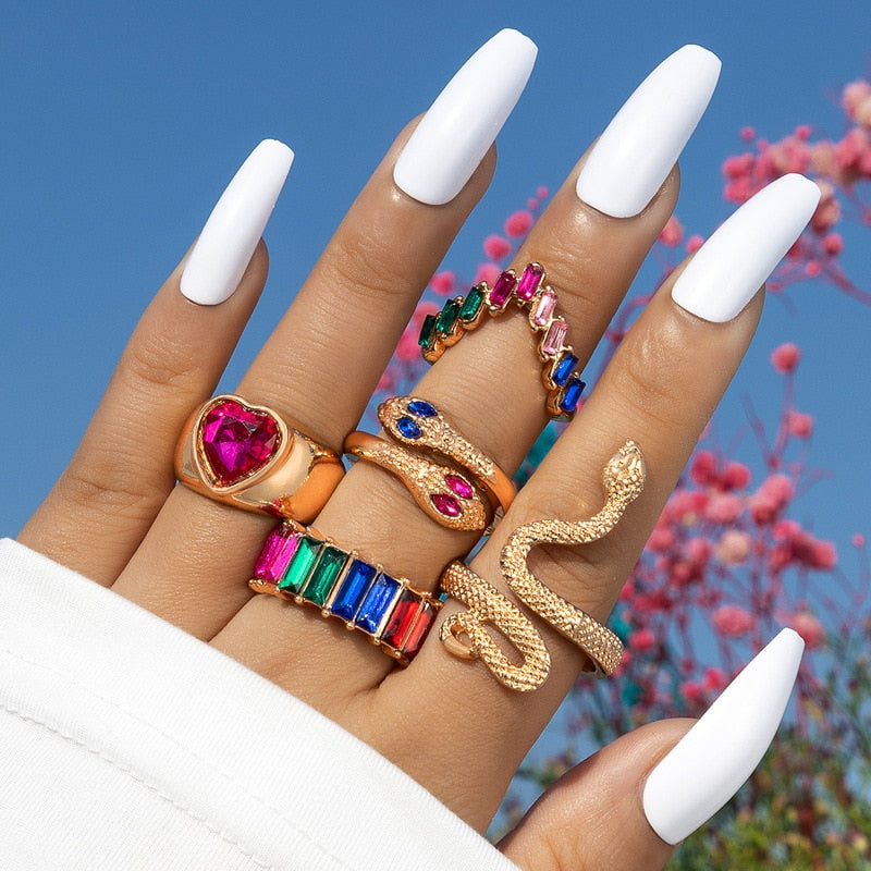 Flower Heart Ring Set