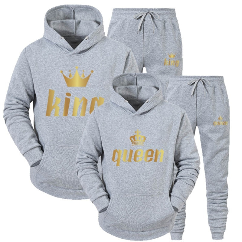 Couple Sweatshirt KING QUEEN Printed Lover Hooded Suits