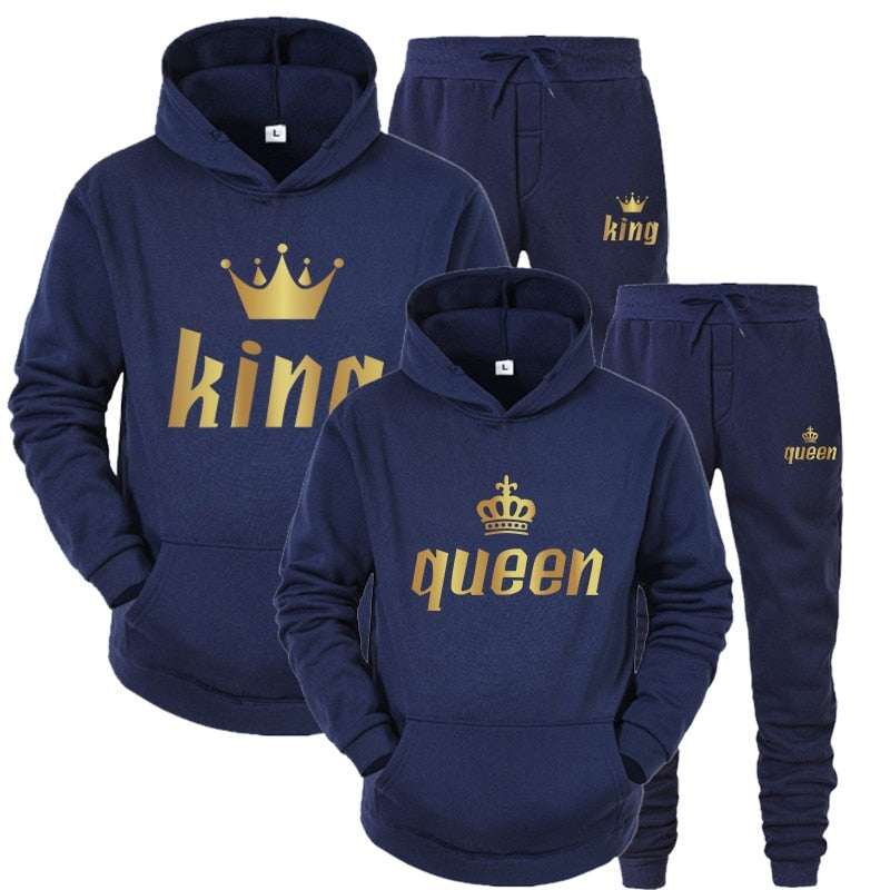 Couple Sweatshirt KING QUEEN Printed Lover Hooded Suits