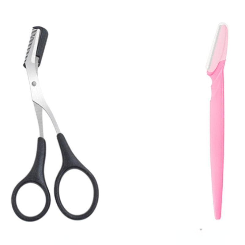 Eyebrow Trimmer Scissor with Comb Stainless Steel Makeup Tool