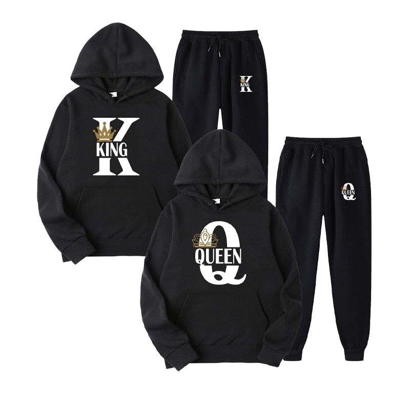 Couple Sweatshirt KING QUEEN Printed Lover Hooded Suits