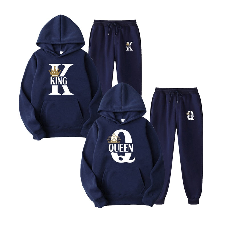 Couple Sweatshirt KING QUEEN Printed Lover Hooded Suits