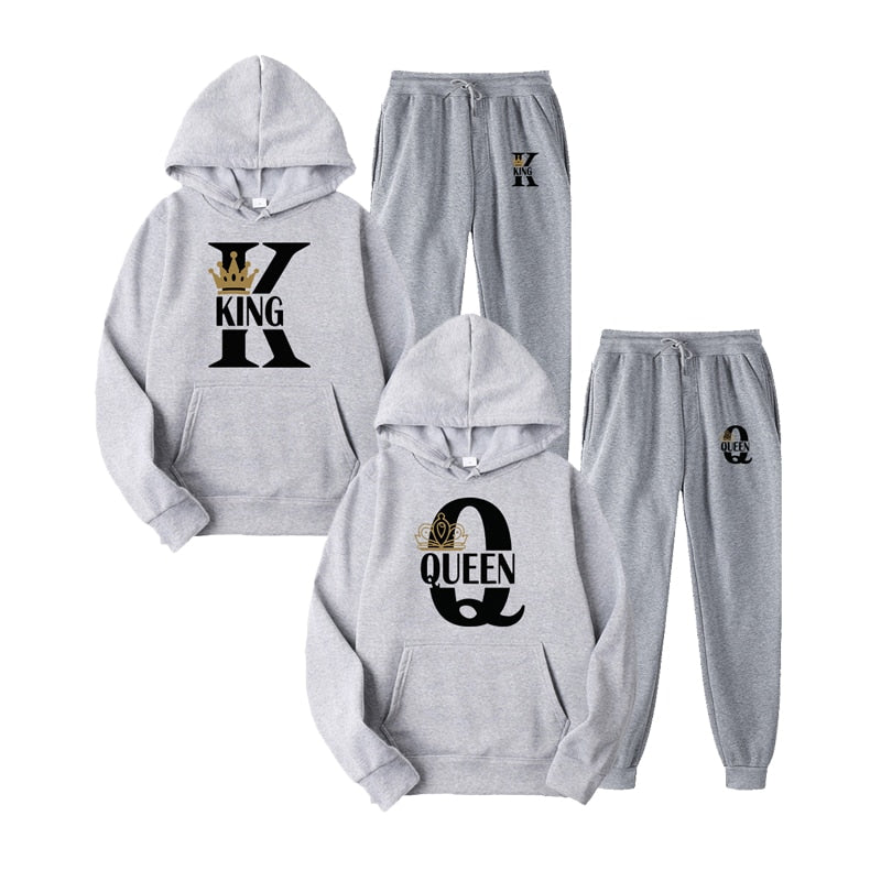 Couple Sweatshirt KING QUEEN Printed Lover Hooded Suits