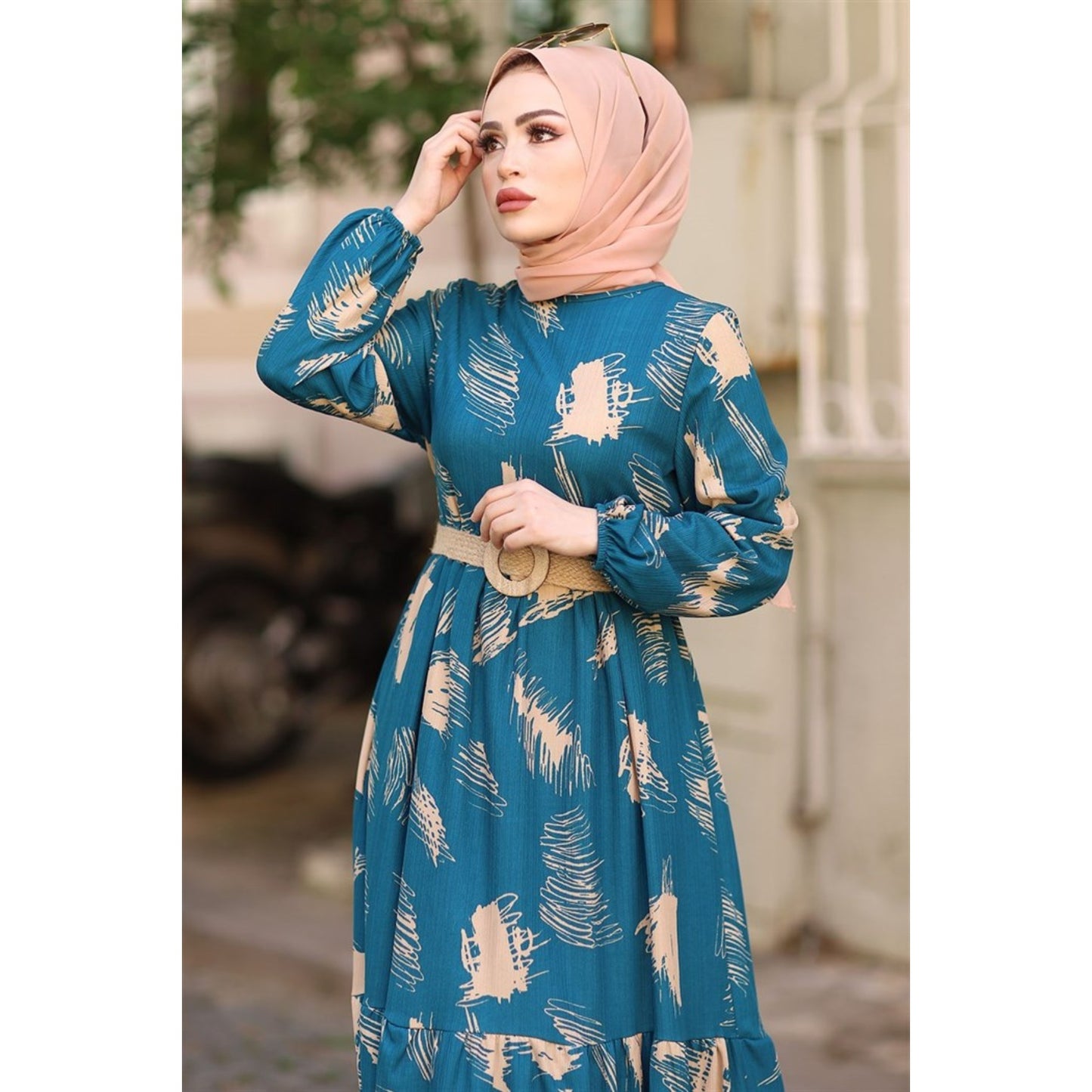 Brush Pattern Belted Dress - Turkey