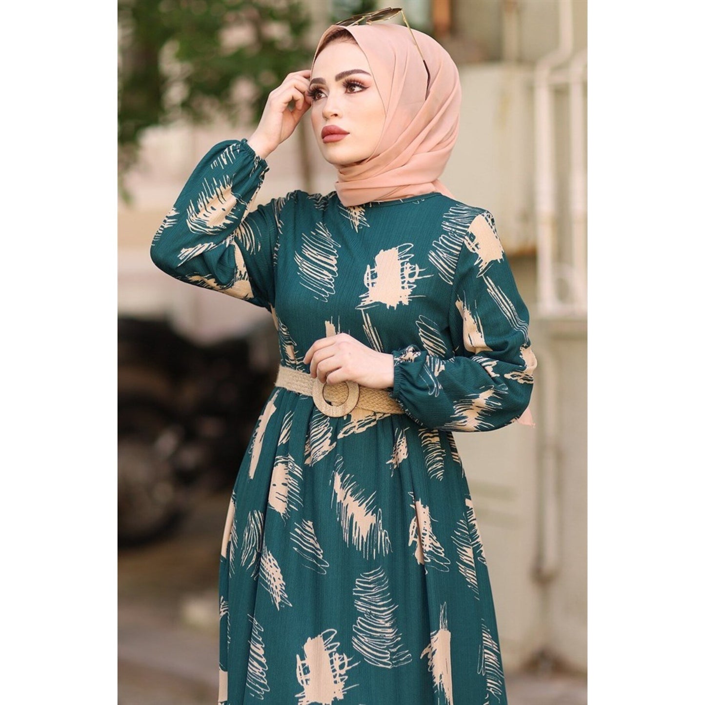 Brush Pattern Belted Dress - Turkey