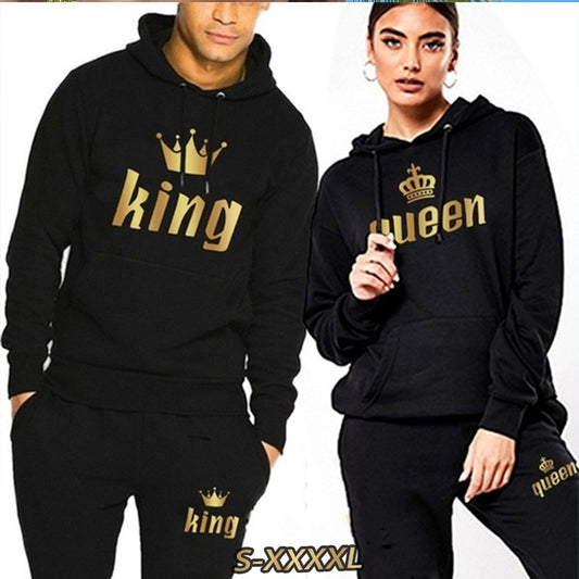 Couple Sweatshirt KING QUEEN Printed Lover Hooded Suits