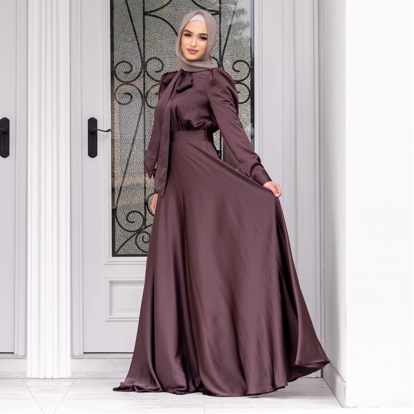 Satin Elegant Long Sleeves Dress