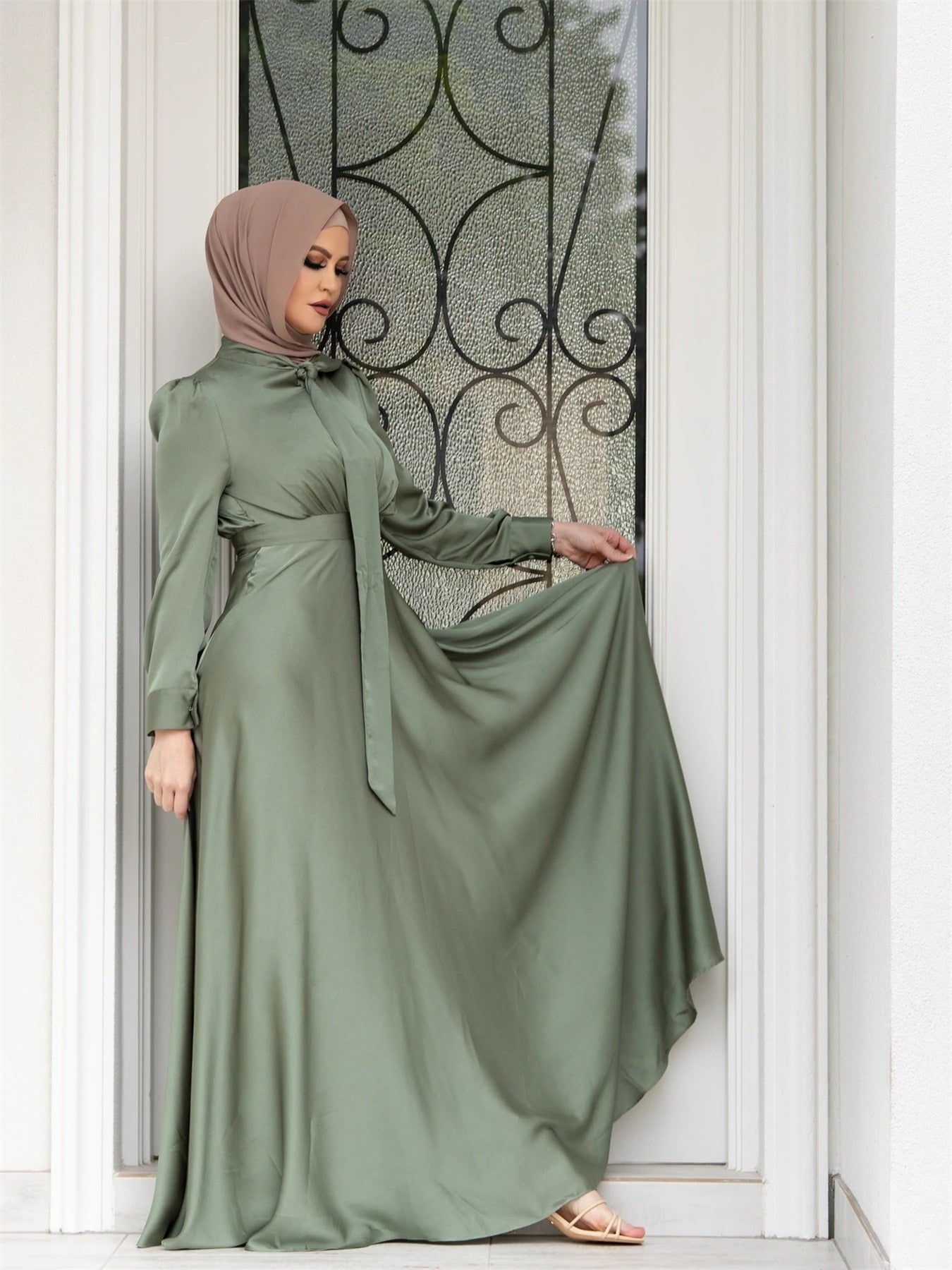 Satin Elegant Long Sleeves Dress