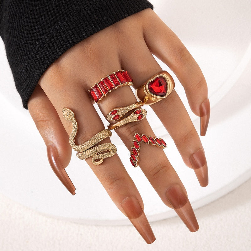 Flower Heart Ring Set