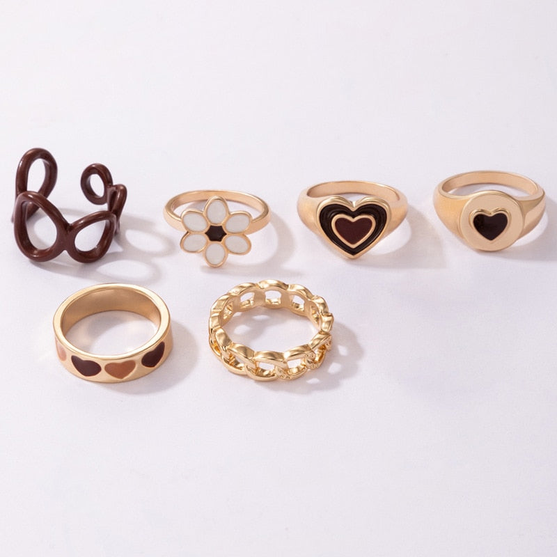 Flower Heart Ring Set