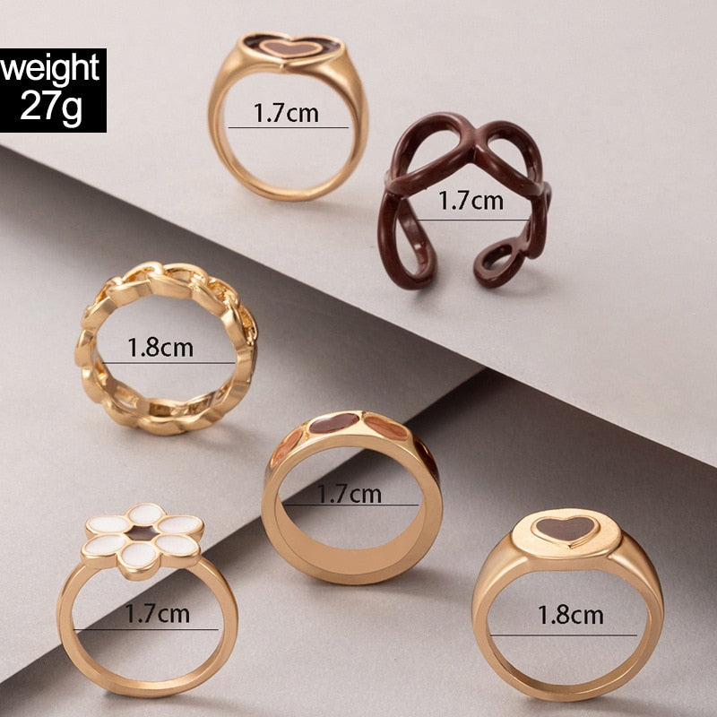 Flower Heart Ring Set