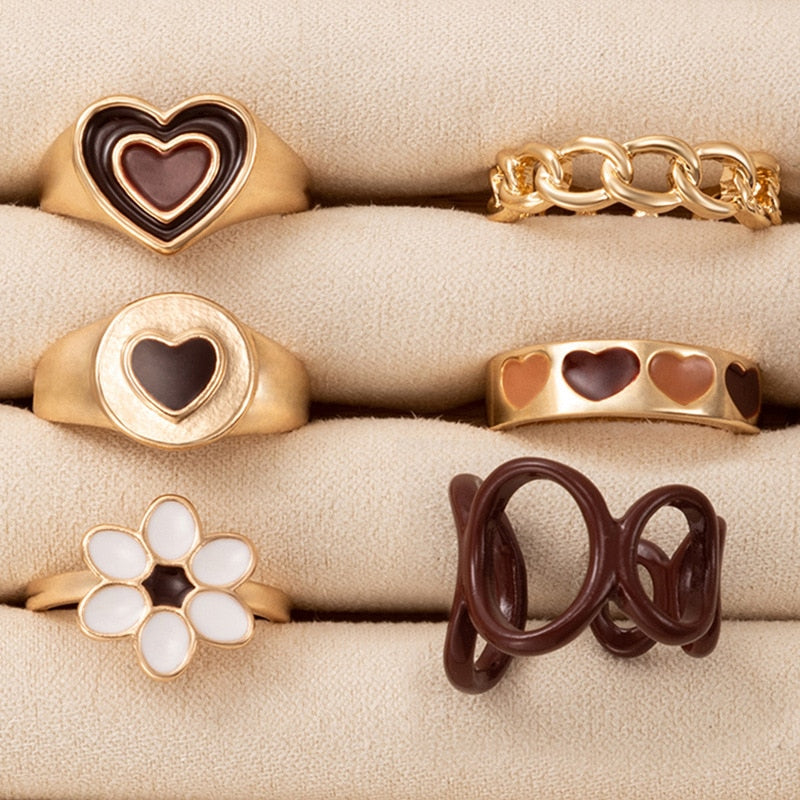 Flower Heart Ring Set